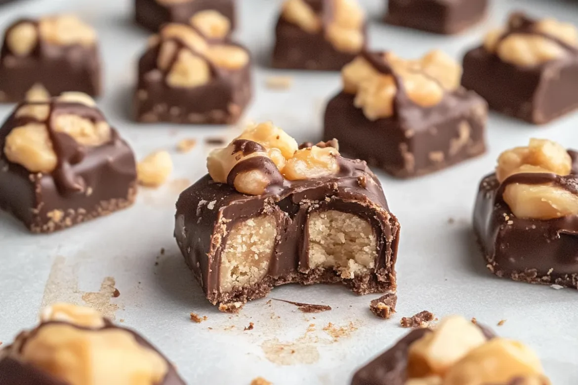 Decadent Snickers Keto Fat Bombs on a Serving Plate