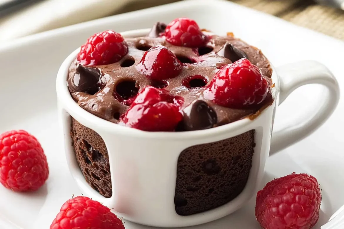 Decadent Chocolate Raspberry Mug Cake for One