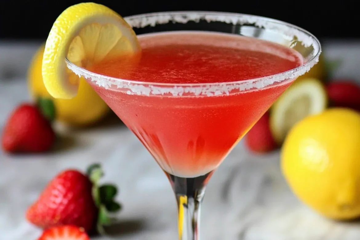 Refreshing Strawberry Lemon Drop Martini in a Crystal Glass