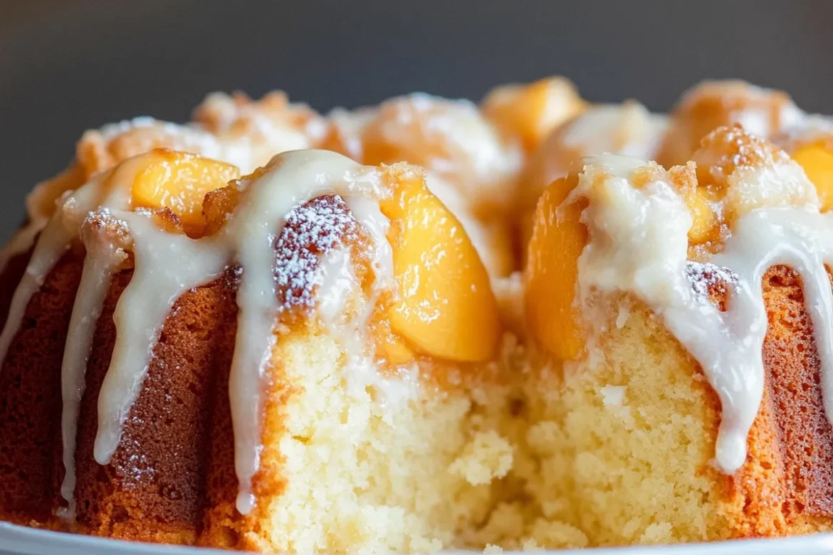 Decadent Cream Cheese Peach Cobbler Pound Cake Slice