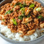 Spicy 20-Minute Ground Chicken Bowl Garnished with Cilantro