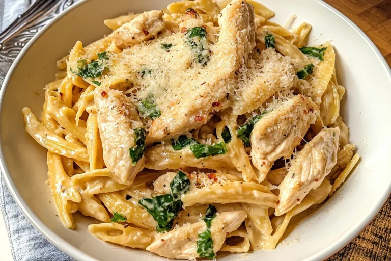 Creamy Garlic Parmesan Creamy Garlic Parmesan Chicken Pasta in white bowl