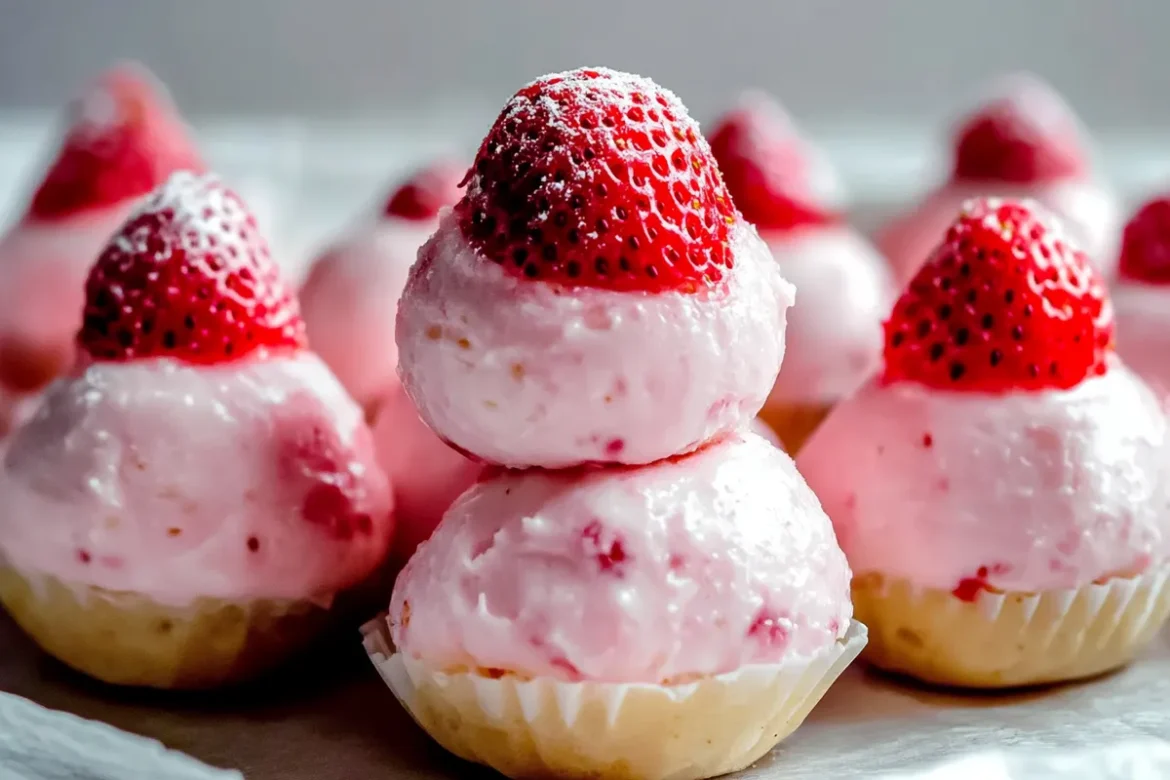 Decadent Keto Strawberry Cheesecake Fat Bombs on a Plate