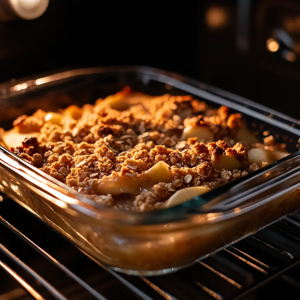 Apple crisp recipe without oats baking to golden perfection in oven
