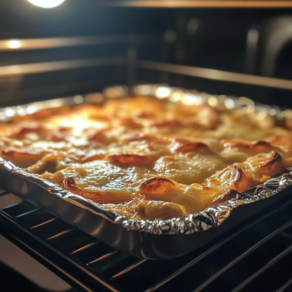 Chicken mushroom rice casserole baking in the oven